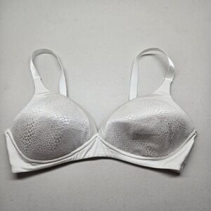 Warners Women Bra 36D White Animal Print 101TW T Shirt Wireless Satin